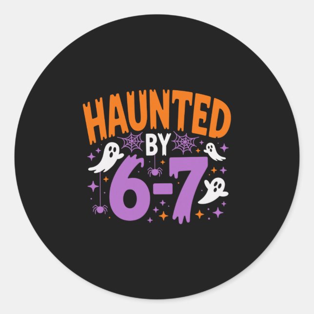 Haunted Halloween Skeleton Haunted Six Seven Numbe Classic Round Sticker (Front)