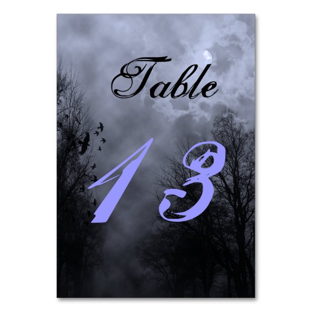 Haunted Halloween Sky Blue Mist Custom Table Card (Front)