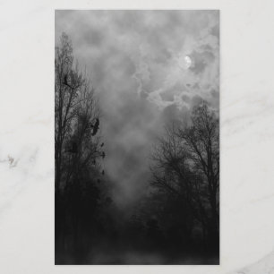 Haunted Halloween Sky with Ravens Stationery
