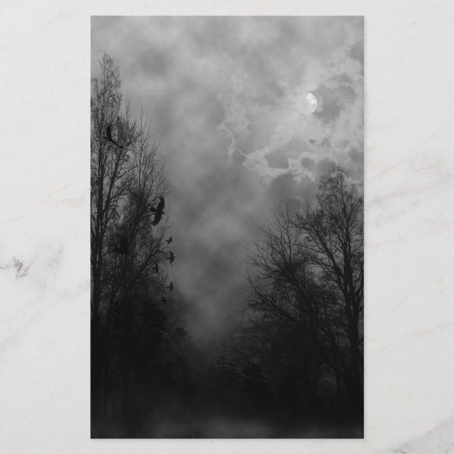 Haunted Halloween Sky with Ravens Stationery (Front)
