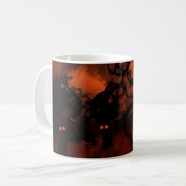 Haunted Halloween Spooky Eyes Creepy Forest Trees Coffee Mug (Front Left)