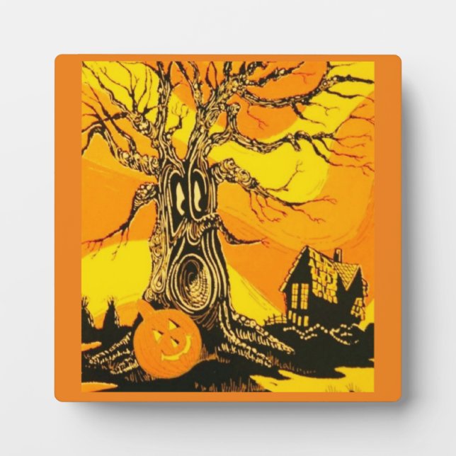 Haunted Halloween Tree Plaque with Easel (Front)