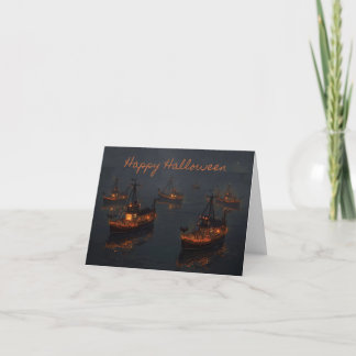 Haunted Harbour Lights – Spooky Halloween Boat Car Thank You Card