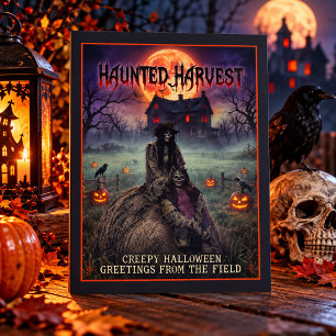 Haunted Harvest Creepy Halloween Greetings Postcard