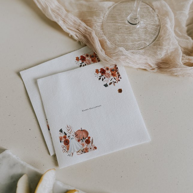Haunted Harvest Floral & Ghost Halloween Napkin (Creator Uploaded)
