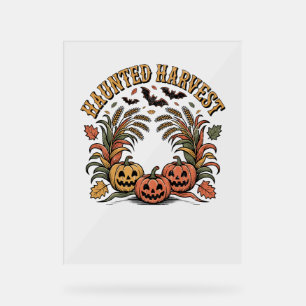 Haunted Harvest Retro Halloween Pumpkin Acrylic Sign