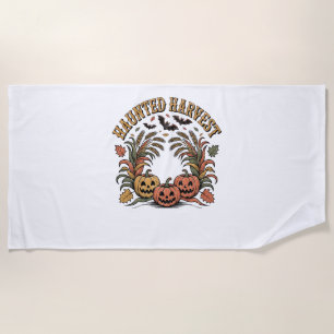 Haunted Harvest Retro Halloween Pumpkin Beach Towel