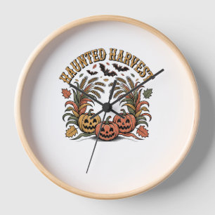 Haunted Harvest Retro Halloween Pumpkin Clock