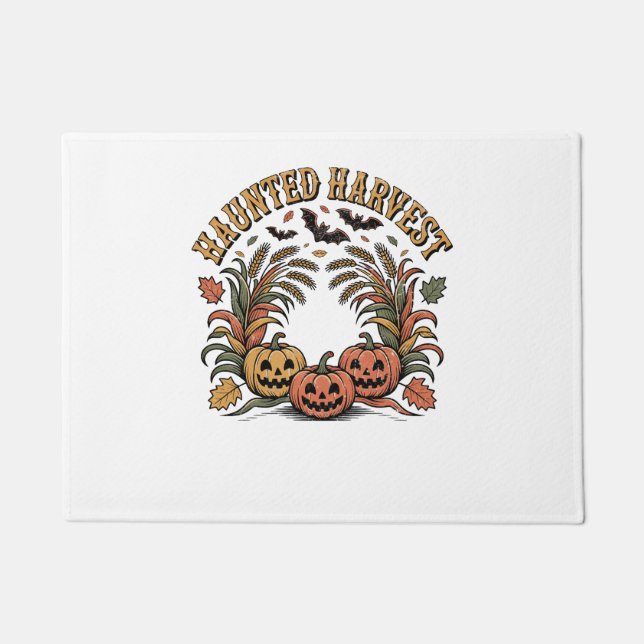 Haunted Harvest Retro Halloween Pumpkin Doormat (Front)