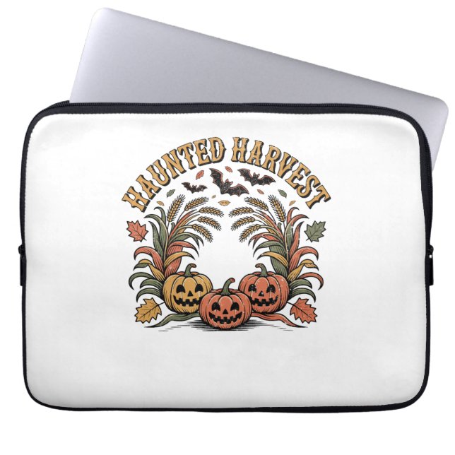 Haunted Harvest Retro Halloween Pumpkin Laptop Sleeve (Front)