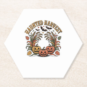 Haunted Harvest Retro Halloween Pumpkin Paper Coaster