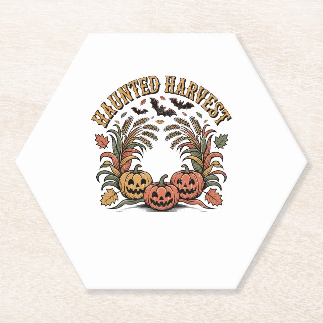 Haunted Harvest Retro Halloween Pumpkin Paper Coaster (Front)