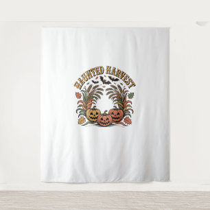 Haunted Harvest Retro Halloween Pumpkin Tapestry