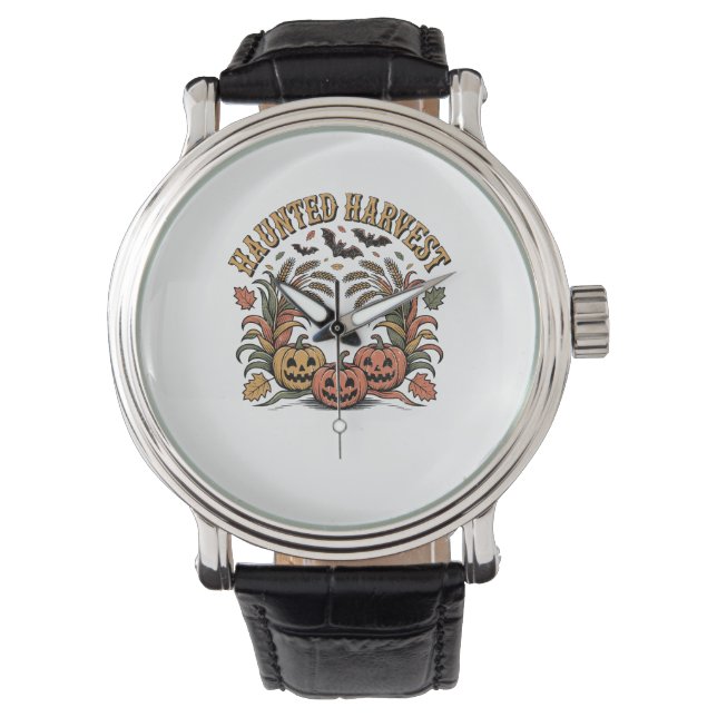 Haunted Harvest Retro Halloween Pumpkin Watch (Front)