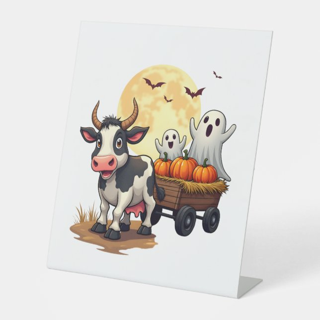 Haunted Hayride Cow Pedestal Sign (Front)