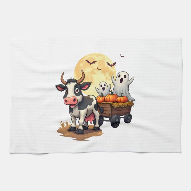 Haunted Hayride Cow Tea Towel (Horizontal)