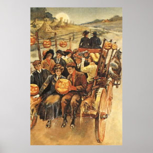 Haunted Hayride Jack O' Lantern Pumpkin Moon Poster