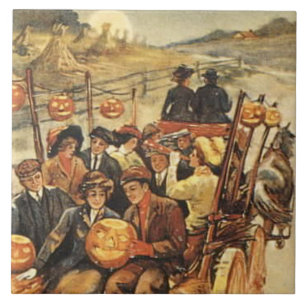 Haunted Hayride Jack O' Lantern Pumpkin Moon Tile