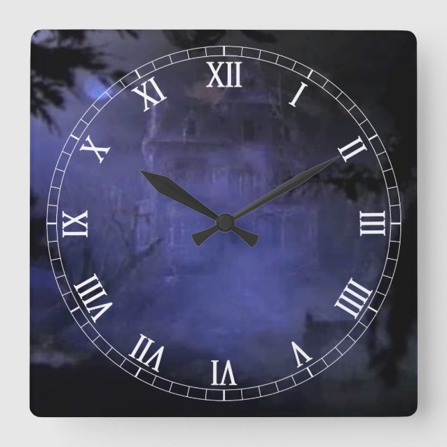 Haunted Hill House Square Roman Numerals Clock (Front)