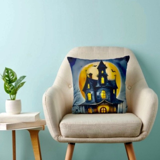 Haunted Hollow & Moon  Cushion (Throw Pillow 100% polyester heavyweight stretch material. Hidden zipper Made in the USA.
)