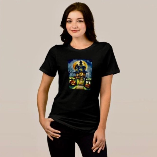 Haunted Hollow & Moon  Tri-Blend Shirt (Comfy tri-blend women’s tee feminine fit, scoop neck, short sleeves, relaxed fit.  
)