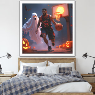 Haunted Hoops: Midnight on the Pumpkin Court Canvas Print