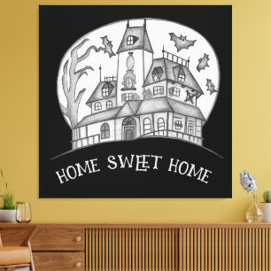 Haunted House and Bats Halloween Canvas Print