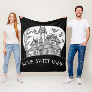Haunted House and Bats Halloween Fleece Blanket