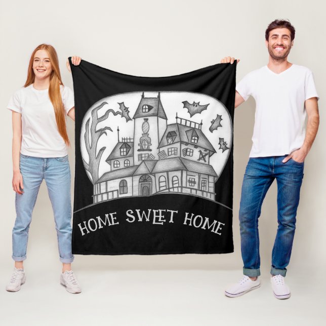 Haunted House and Bats Halloween  Fleece Blanket (In Situ)