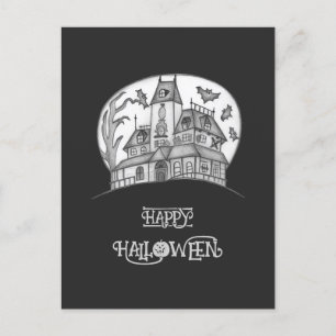 Haunted House and Bats Halloween  Holiday Postcard