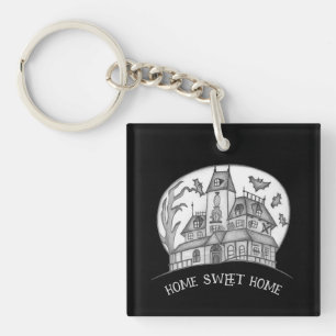 Haunted House and Bats Halloween  Key Ring