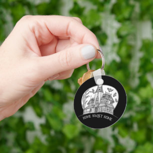 Haunted House and Bats Halloween Key Ring