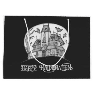 Haunted House and Bats Halloween Large Gift Bag