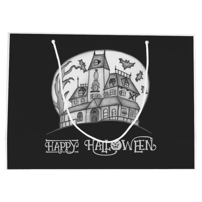 Haunted House and Bats Halloween  Large Gift Bag (Back)