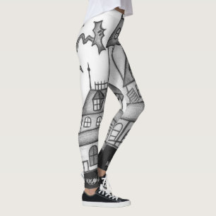 Haunted House and Bats Halloween Leggings
