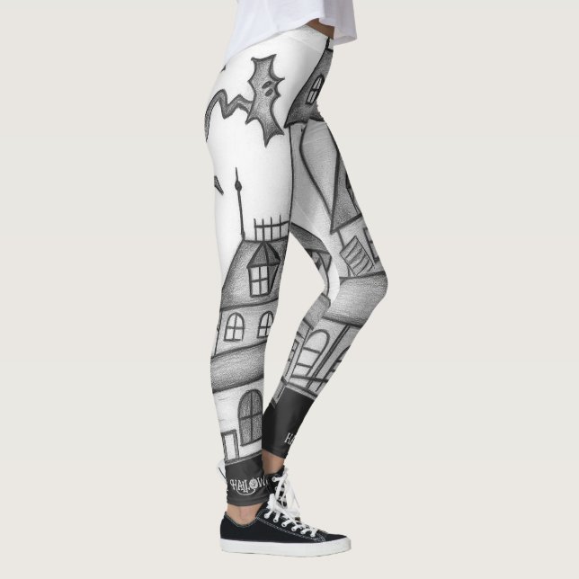 Haunted House and Bats Halloween  Leggings (Right)