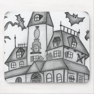 Haunted House and Bats Halloween Mouse Mat