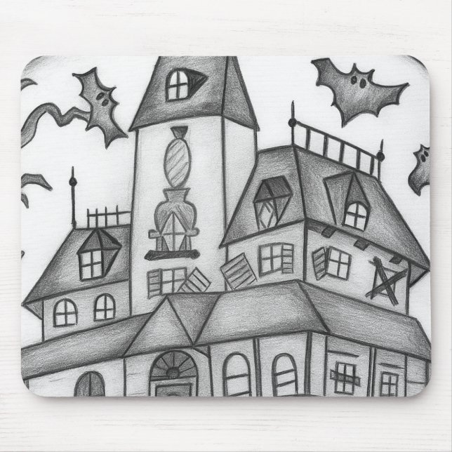 Haunted House and Bats Halloween  Mouse Mat (Front)