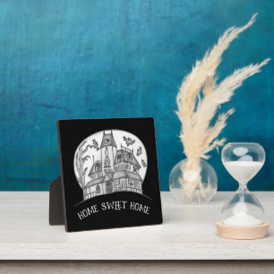 Haunted House and Bats Halloween Plaque