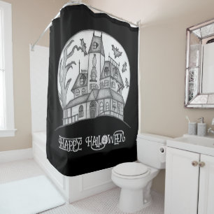 Haunted House and Bats Halloween Shower Curtain