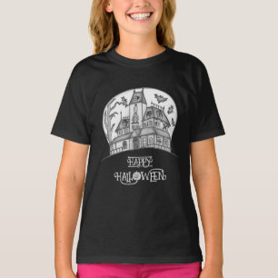 Haunted House and Bats Halloween T-Shirt