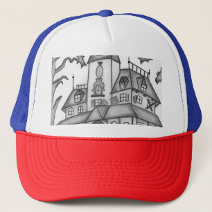 Haunted House and Bats Halloween  Trucker Hat
