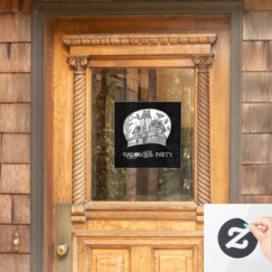 Haunted House and Bats Halloween  Window Cling