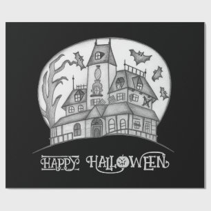 Haunted House and Bats Halloween Wrapping Paper