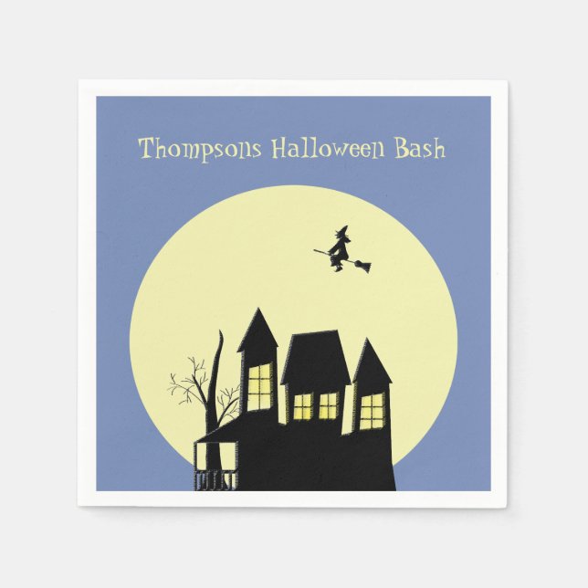 Haunted House and Flying Witch Napkin (Front)