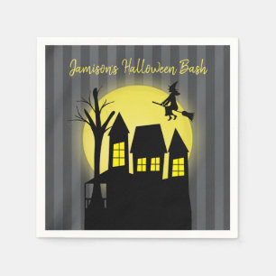 Haunted House and Flying Witch with Moonlight Napkin