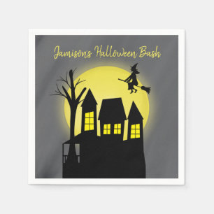 Haunted House and Flying Witch with Moonlight Napkin