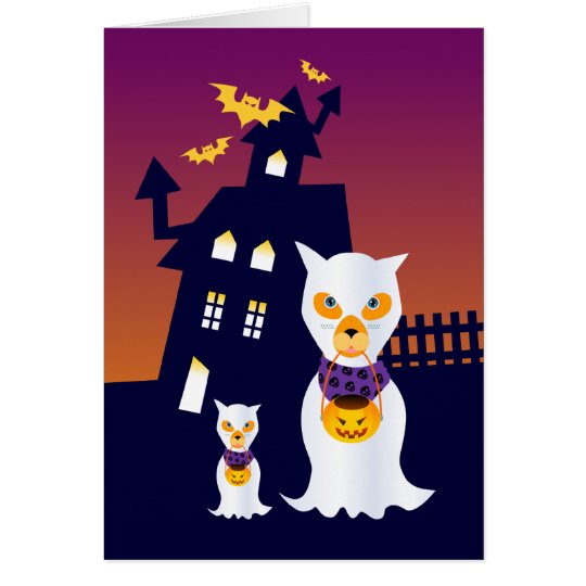 Haunted House and Halloween dog ghosts Card