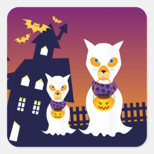 Haunted House and Halloween dog ghosts Square Sticker