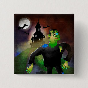 Haunted House and Monster 15 Cm Square Badge